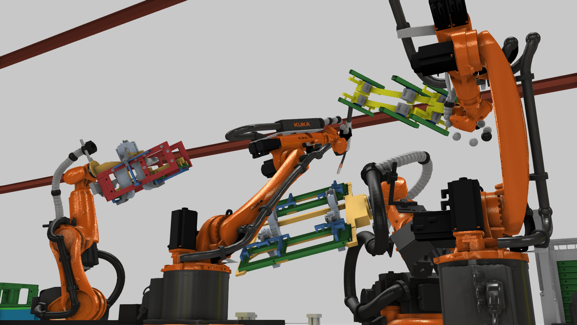 DMX Container — Nahansicht Roboterarme bei der Bauteilmontage